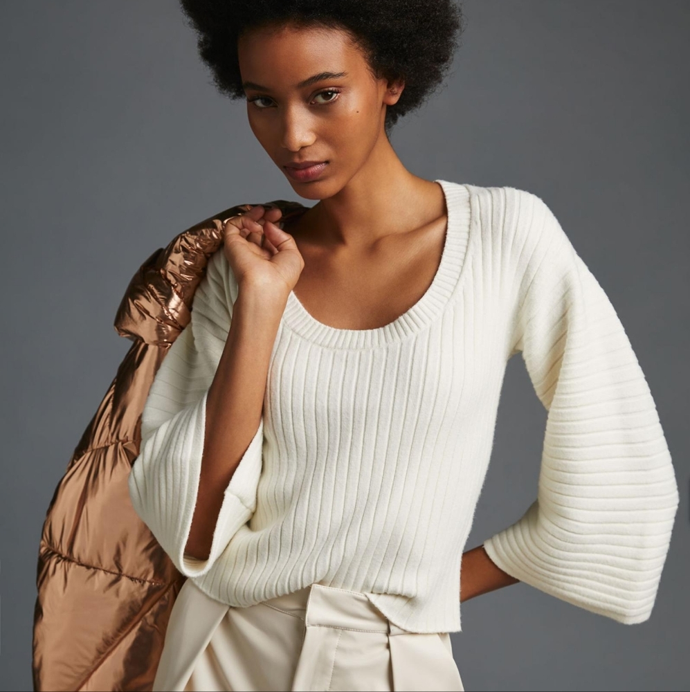 Anthropologie Maeve Ribbed Bell-Sleeve Sweater Small